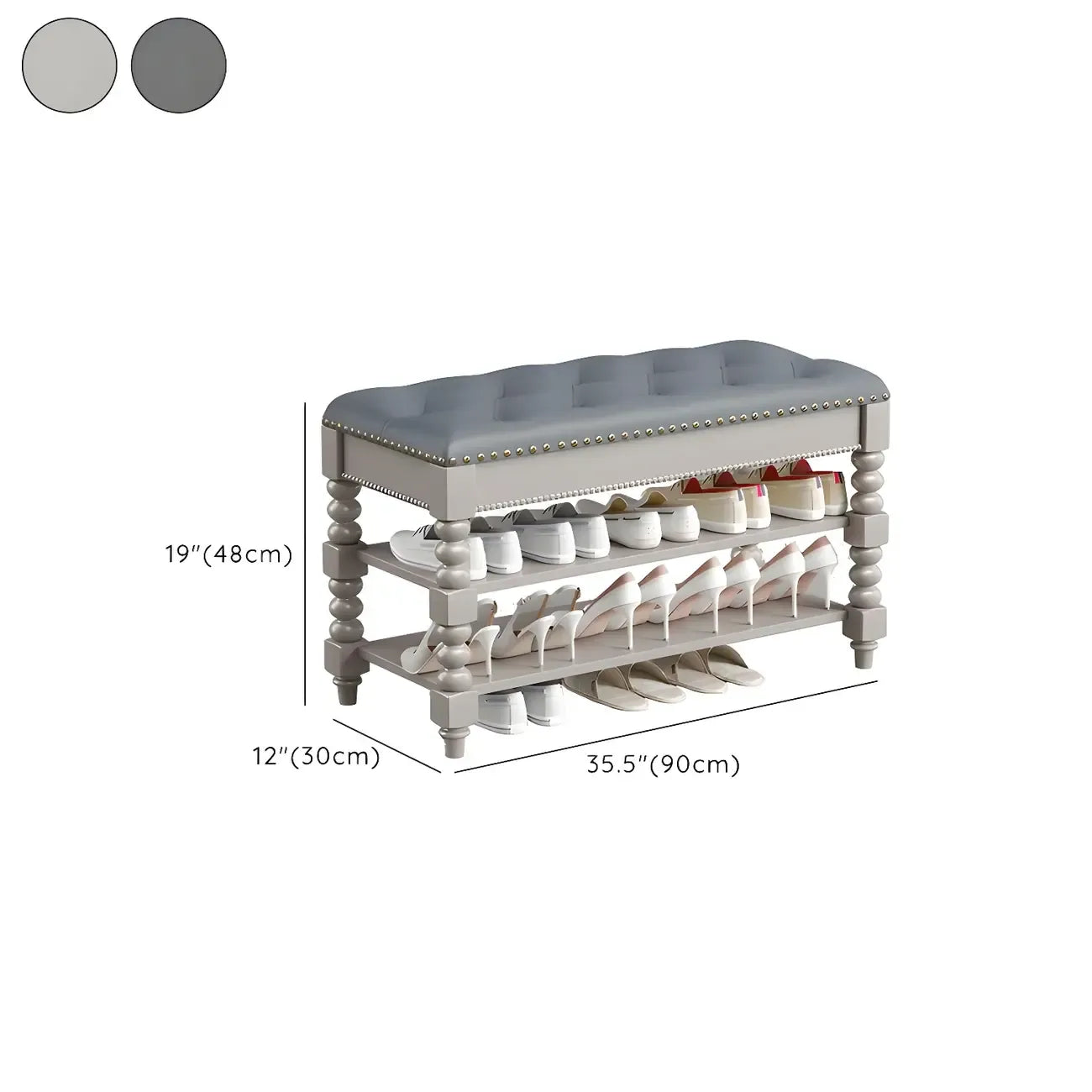 Upholstered Grey Flip-Up Top Shoe Bench for Entryway