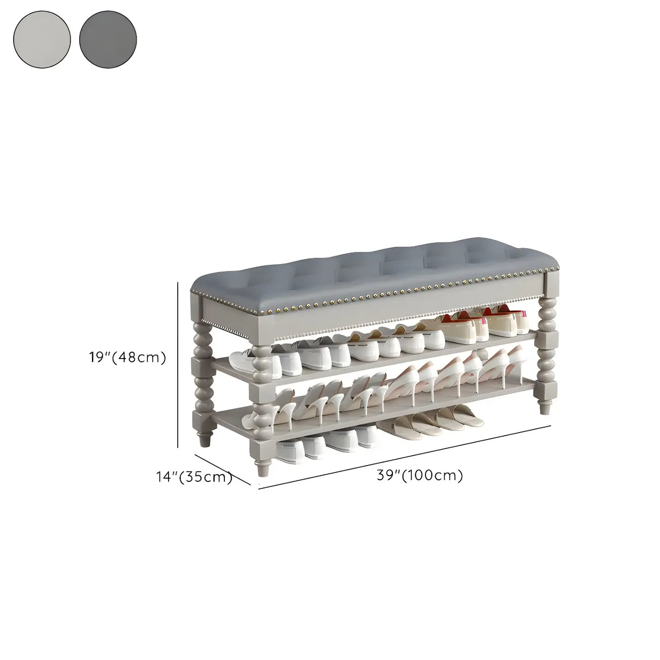 Upholstered Grey Flip-Up Top Shoe Bench for Entryway