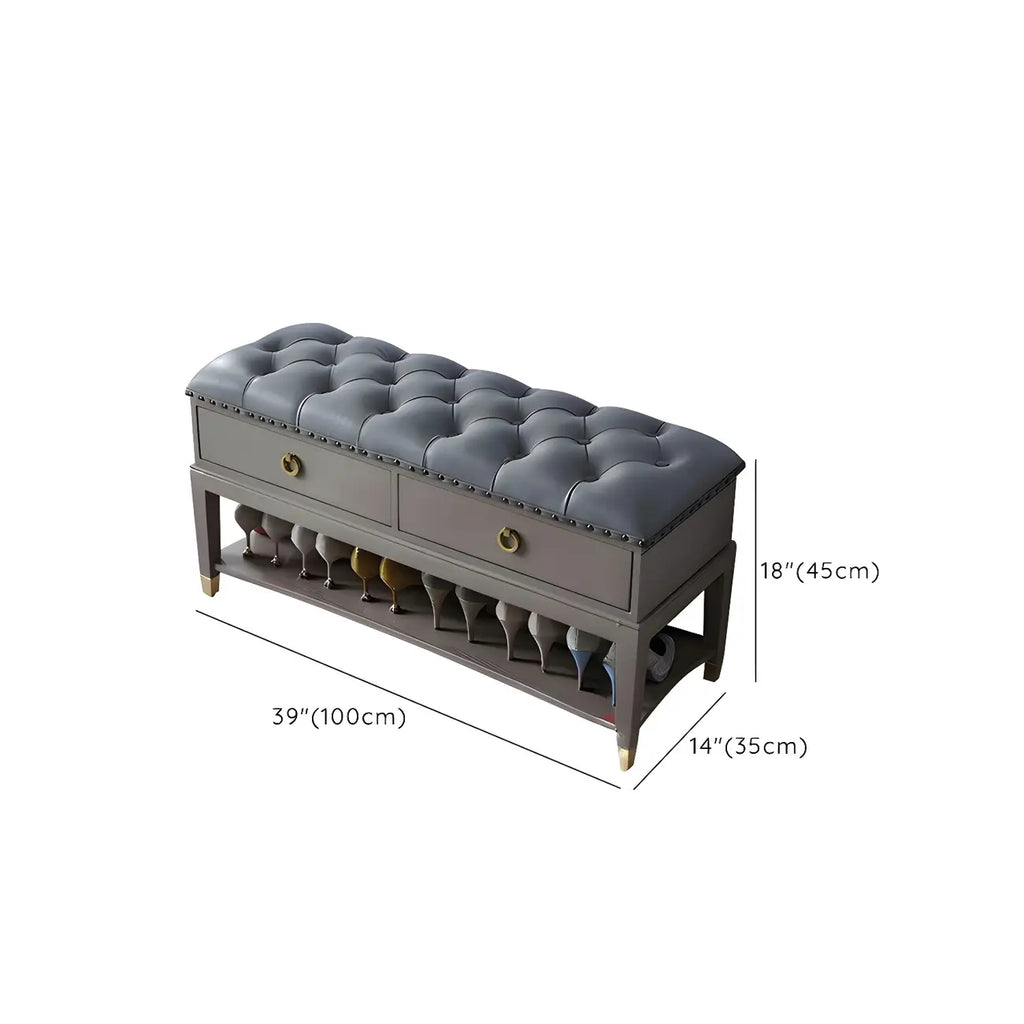 Upholstered Grey Flip-Up Top Shoe Bench for Entryway