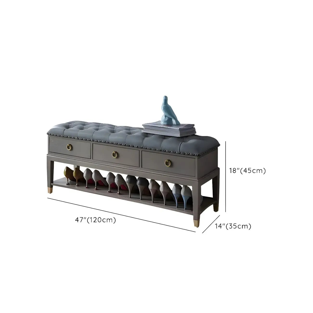 Upholstered Grey Flip-Up Top Shoe Bench for Entryway