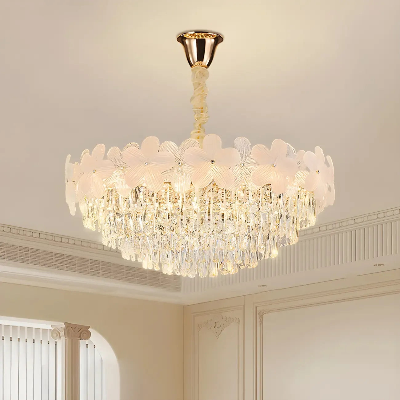 Golden Flower Crystal Chandelier Elegant LED for Living Room