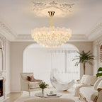 Golden Flower Crystal Chandelier Elegant LED for Living Room