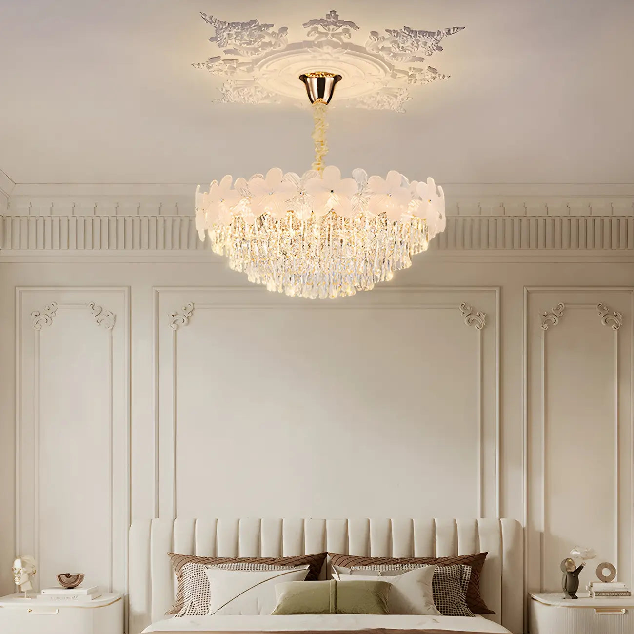 Golden Flower Crystal Chandelier Elegant LED for Living Room