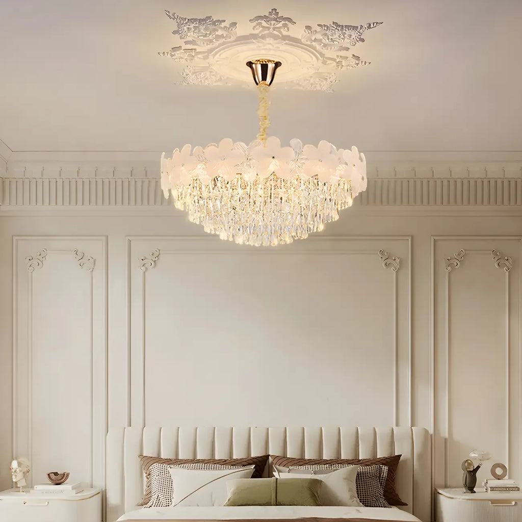 Golden Flower Crystal Chandelier Elegant LED for Living Room