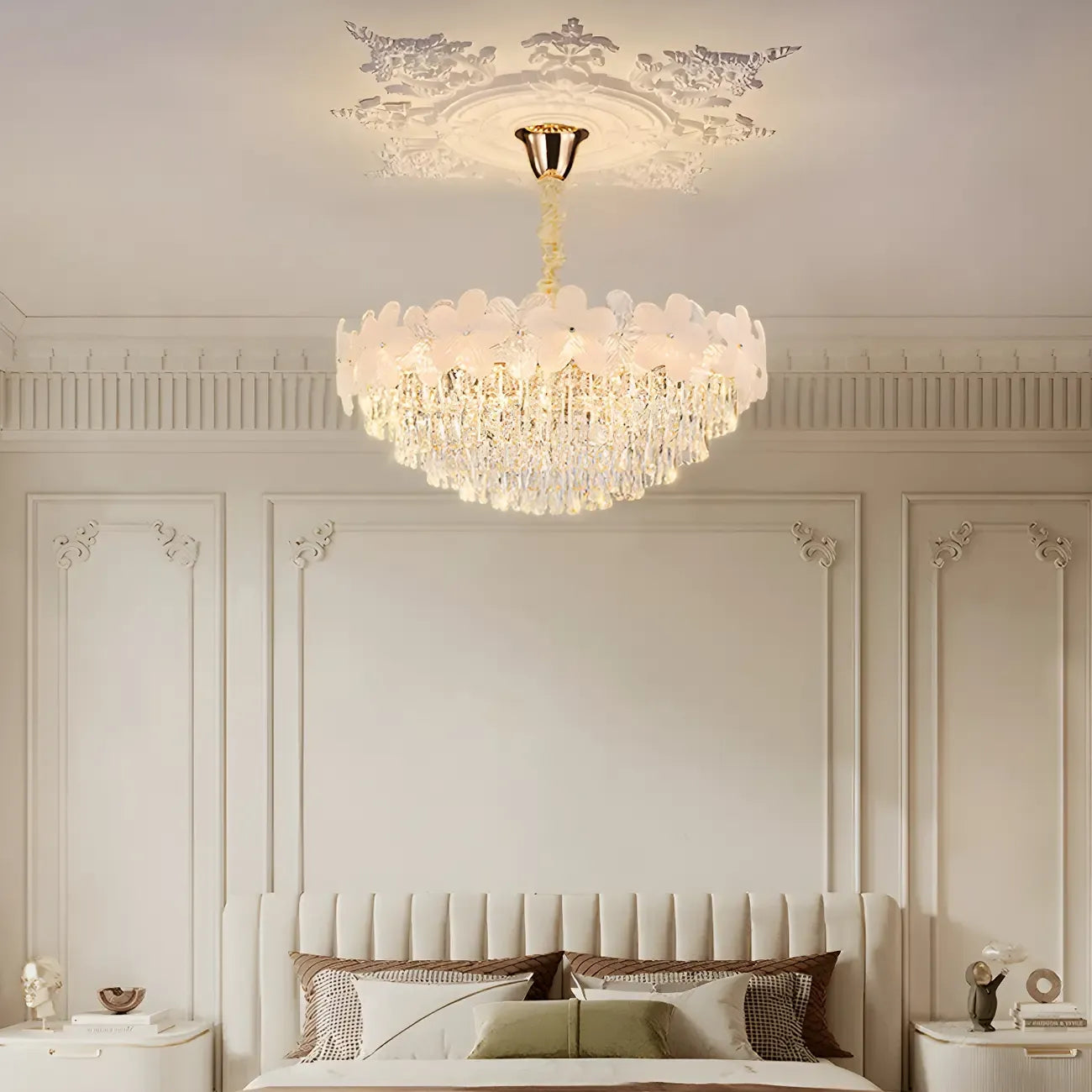 Golden Flower Crystal Chandelier Elegant LED for Living Room