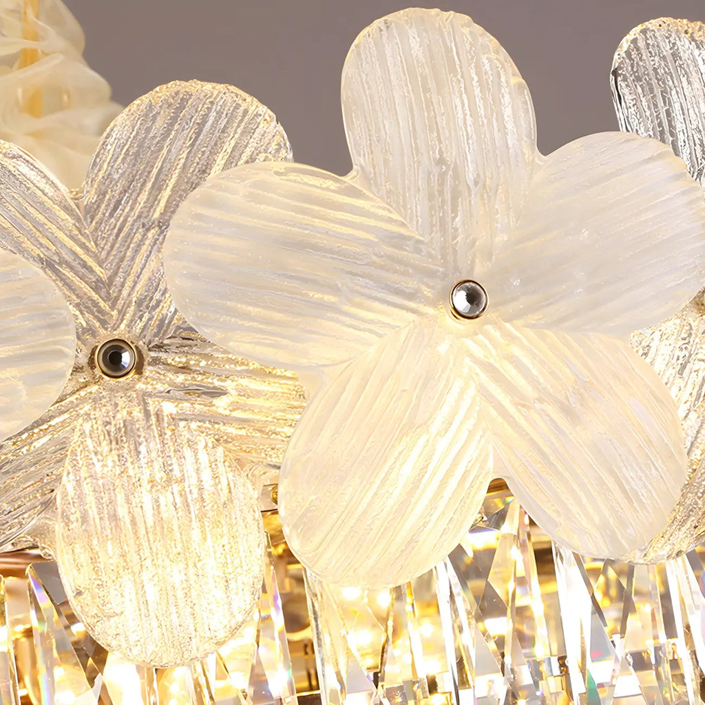 Golden Flower Crystal Chandelier Elegant LED for Living Room