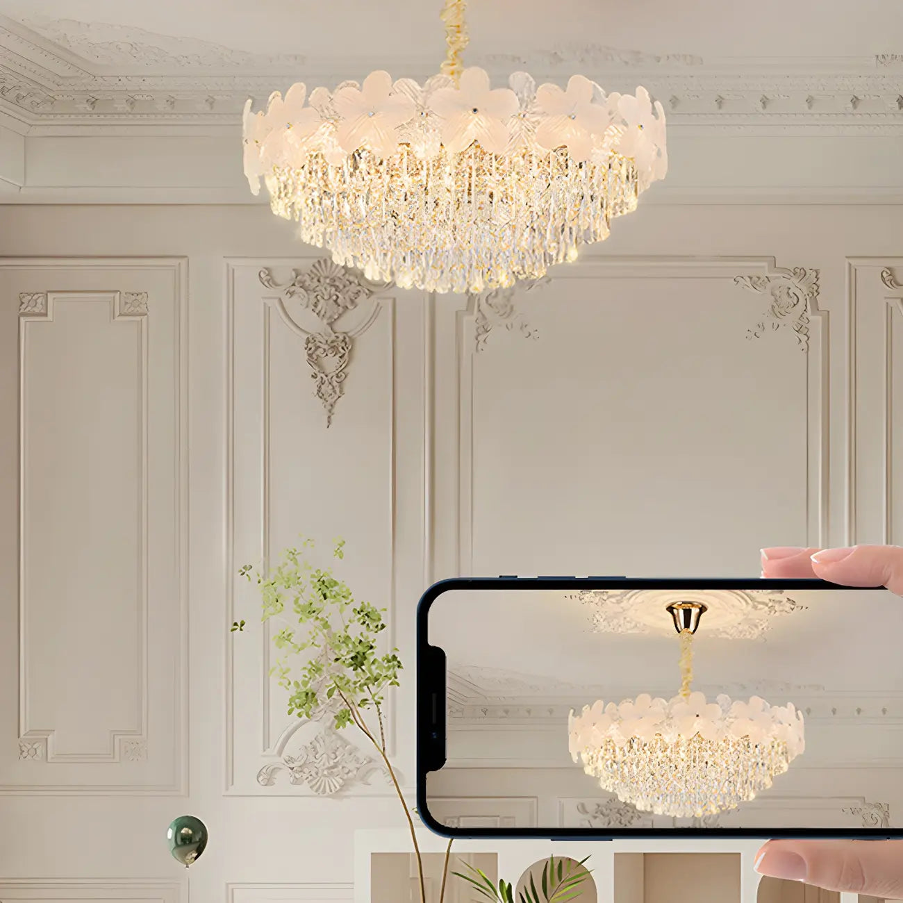 Golden Flower Crystal Chandelier Elegant LED for Living Room