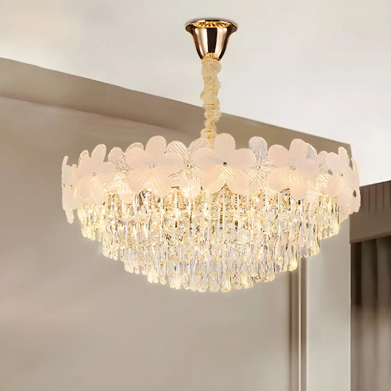 Golden Flower Crystal Chandelier Elegant LED for Living Room