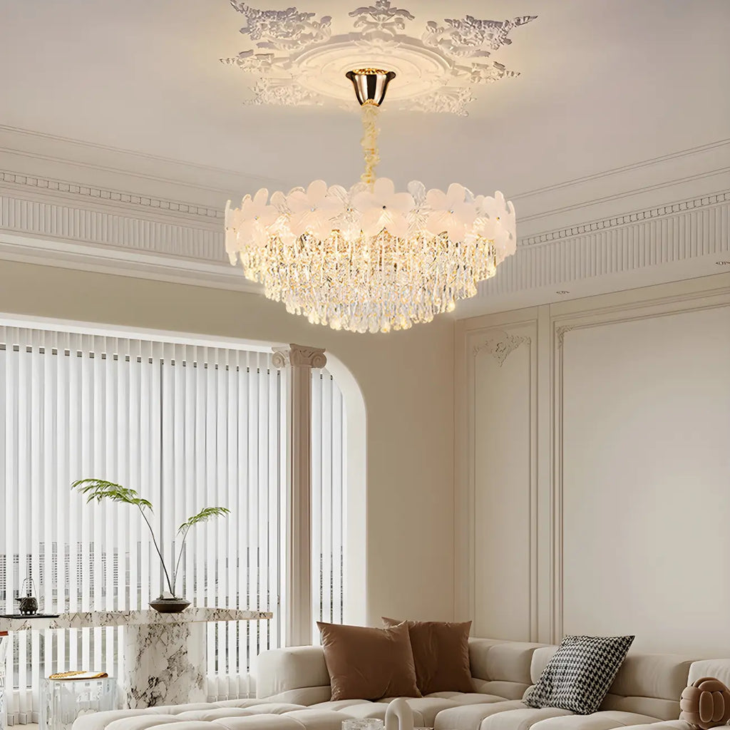 Golden Flower Crystal Chandelier Elegant LED for Living Room