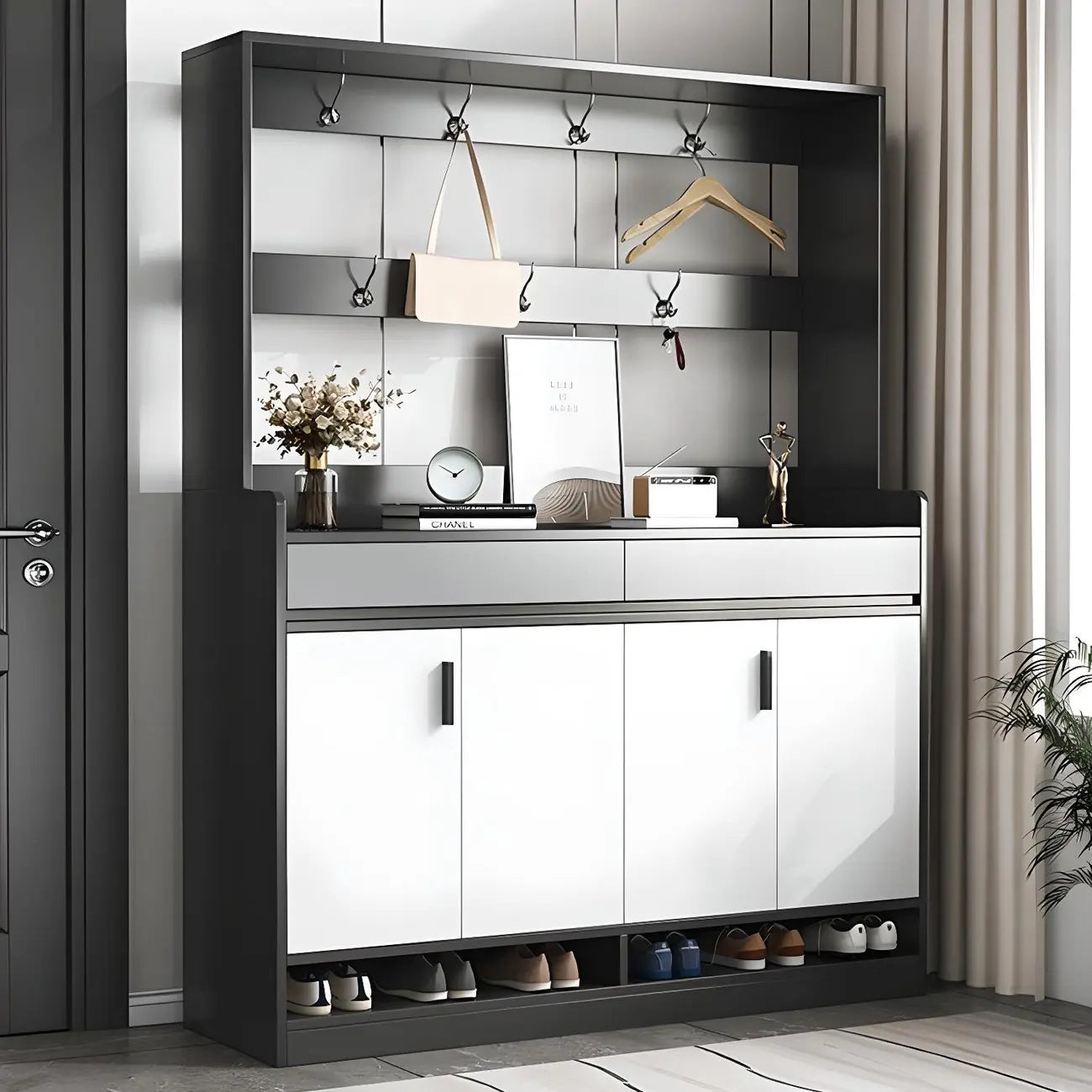 Modern Grey Shoe Storage Cabinet Rectangular Adjustable Shelves