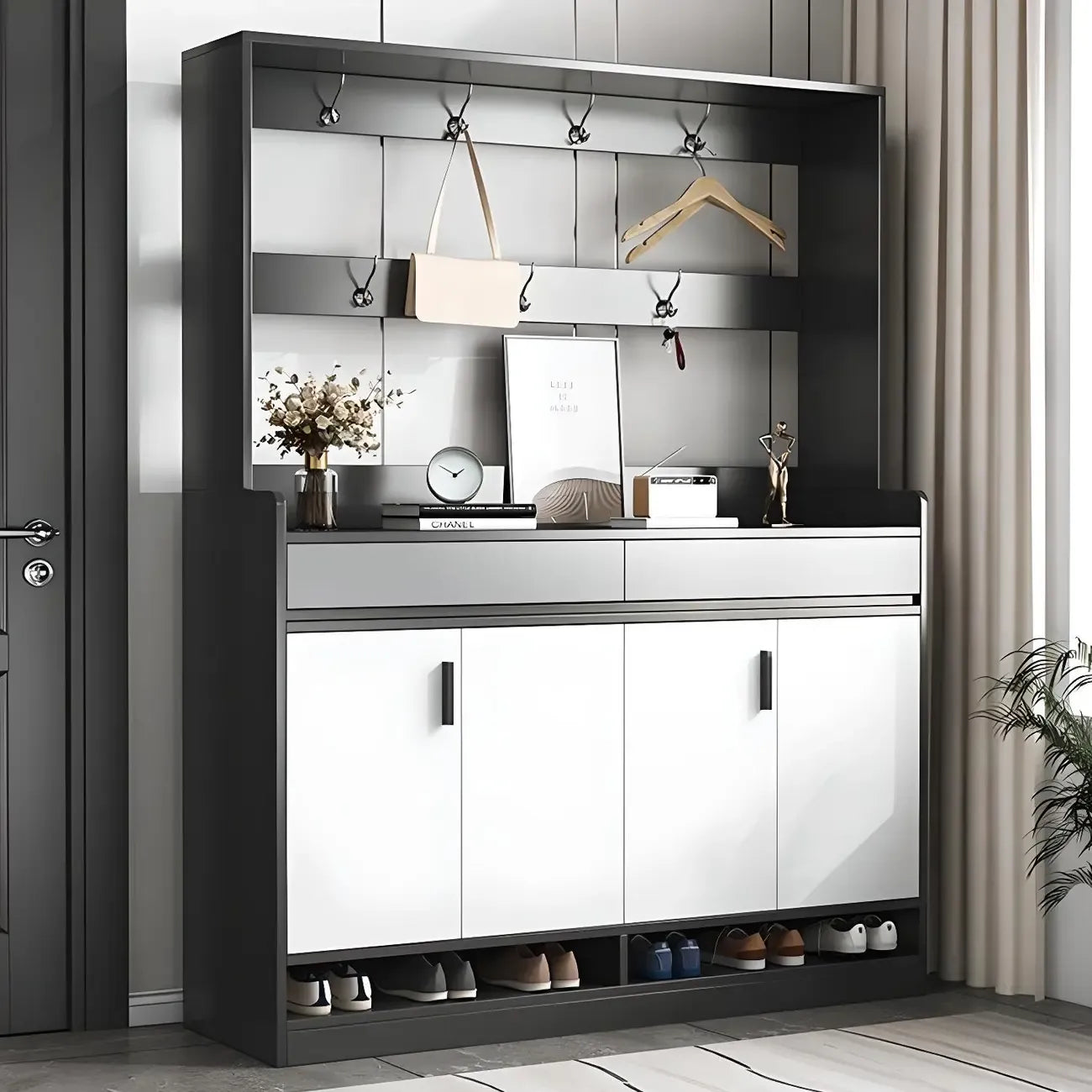 Modern Grey Shoe Storage Cabinet Rectangular Adjustable Shelves