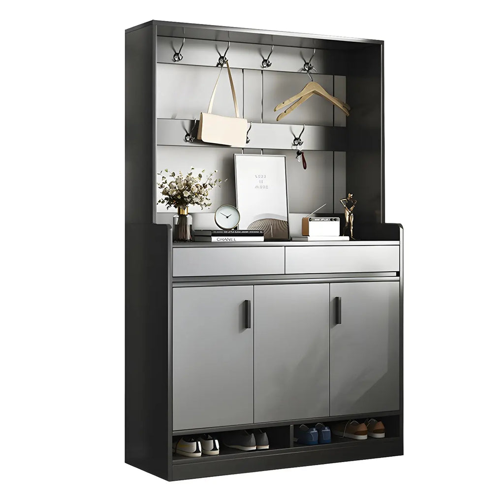 Modern Grey Shoe Storage Cabinet Rectangular Adjustable Shelves