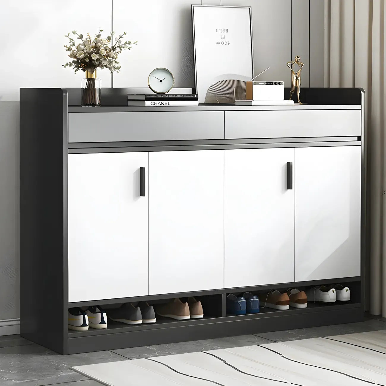 Modern Grey Shoe Storage Cabinet Rectangular Adjustable Shelves