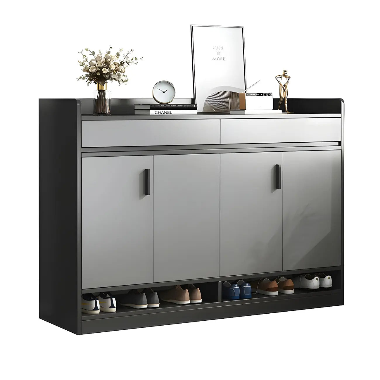 Modern Grey Shoe Storage Cabinet Rectangular Adjustable Shelves
