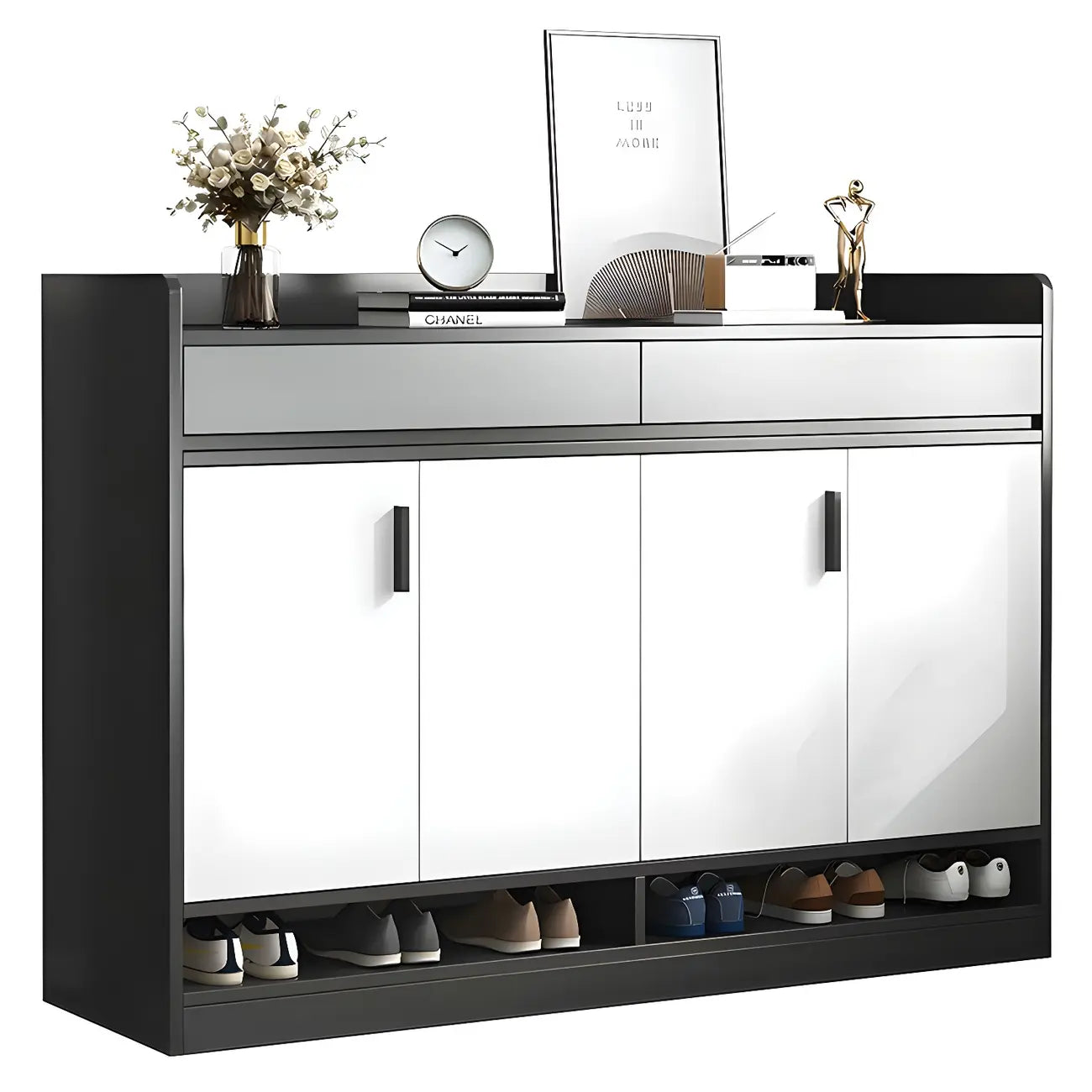 Modern Grey Shoe Storage Cabinet Rectangular Adjustable Shelves
