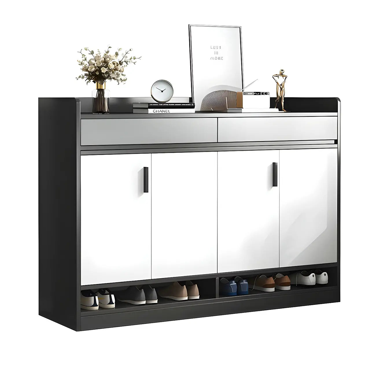 Modern Grey Shoe Storage Cabinet Rectangular Adjustable Shelves