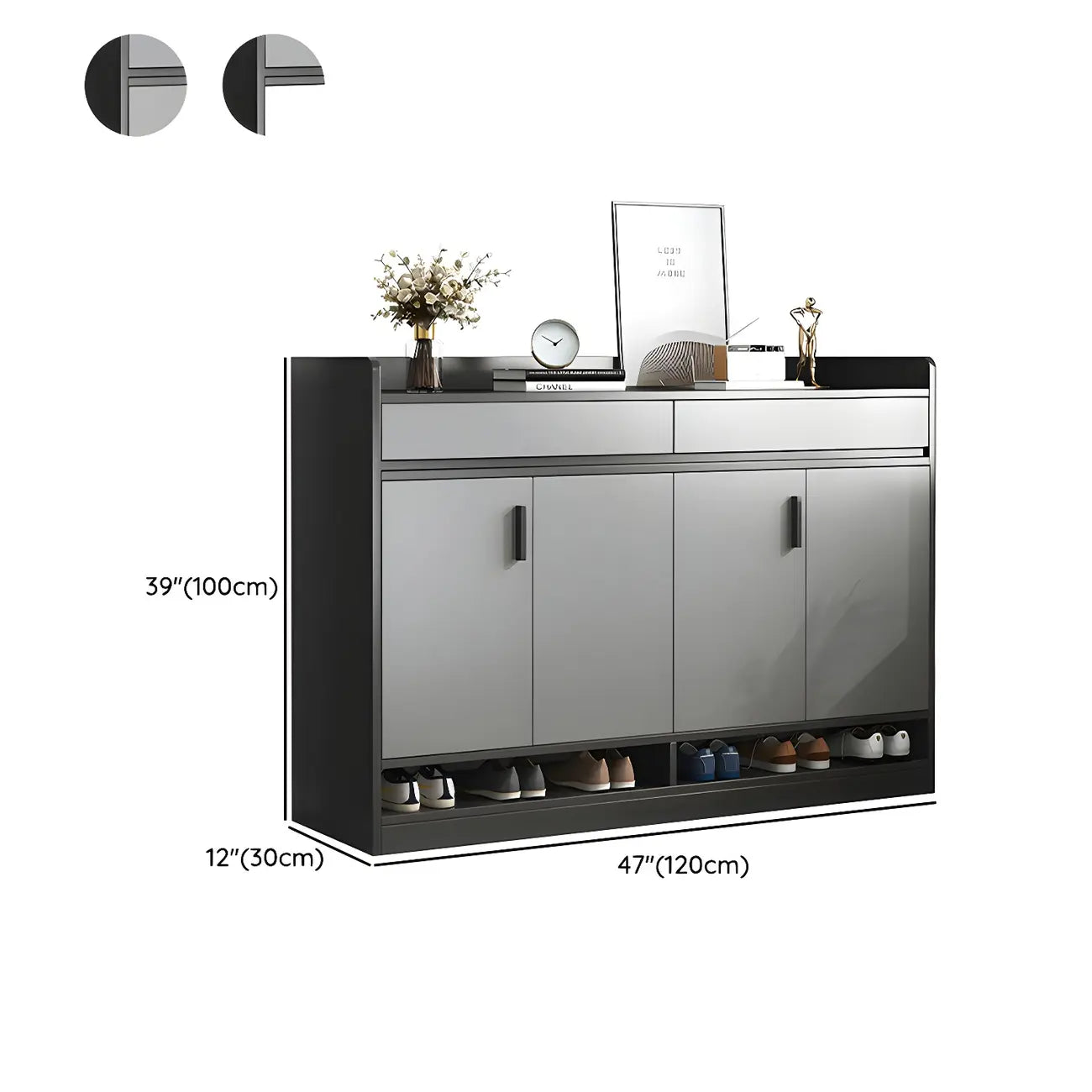 Modern Grey Shoe Storage Cabinet Rectangular Adjustable Shelves