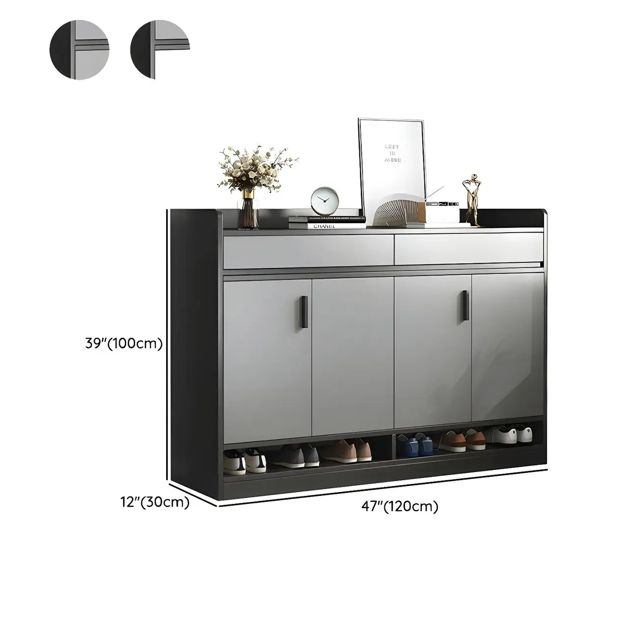 Modern Grey Shoe Storage Cabinet Rectangular Adjustable Shelves