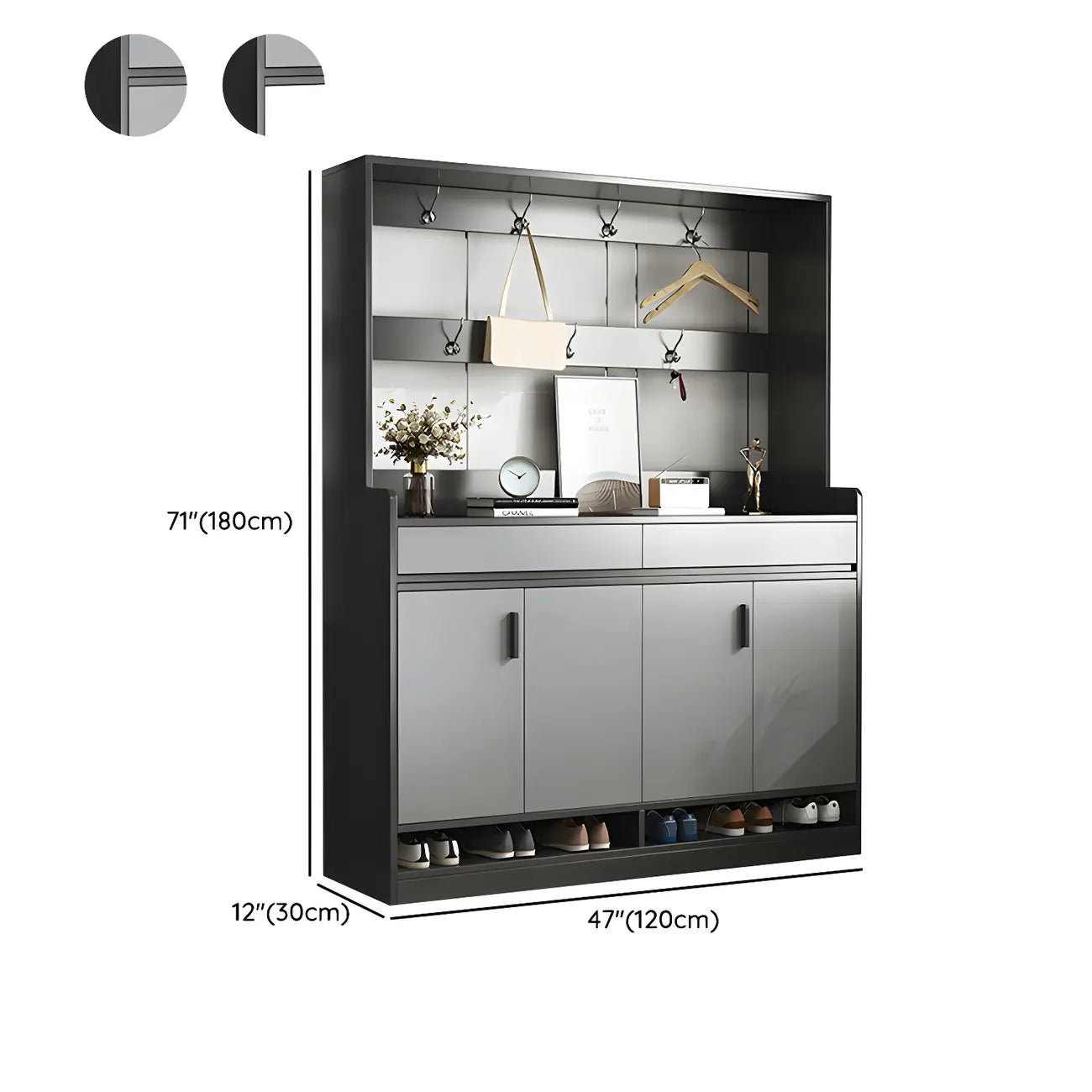 Modern Grey Shoe Storage Cabinet Rectangular Adjustable Shelves