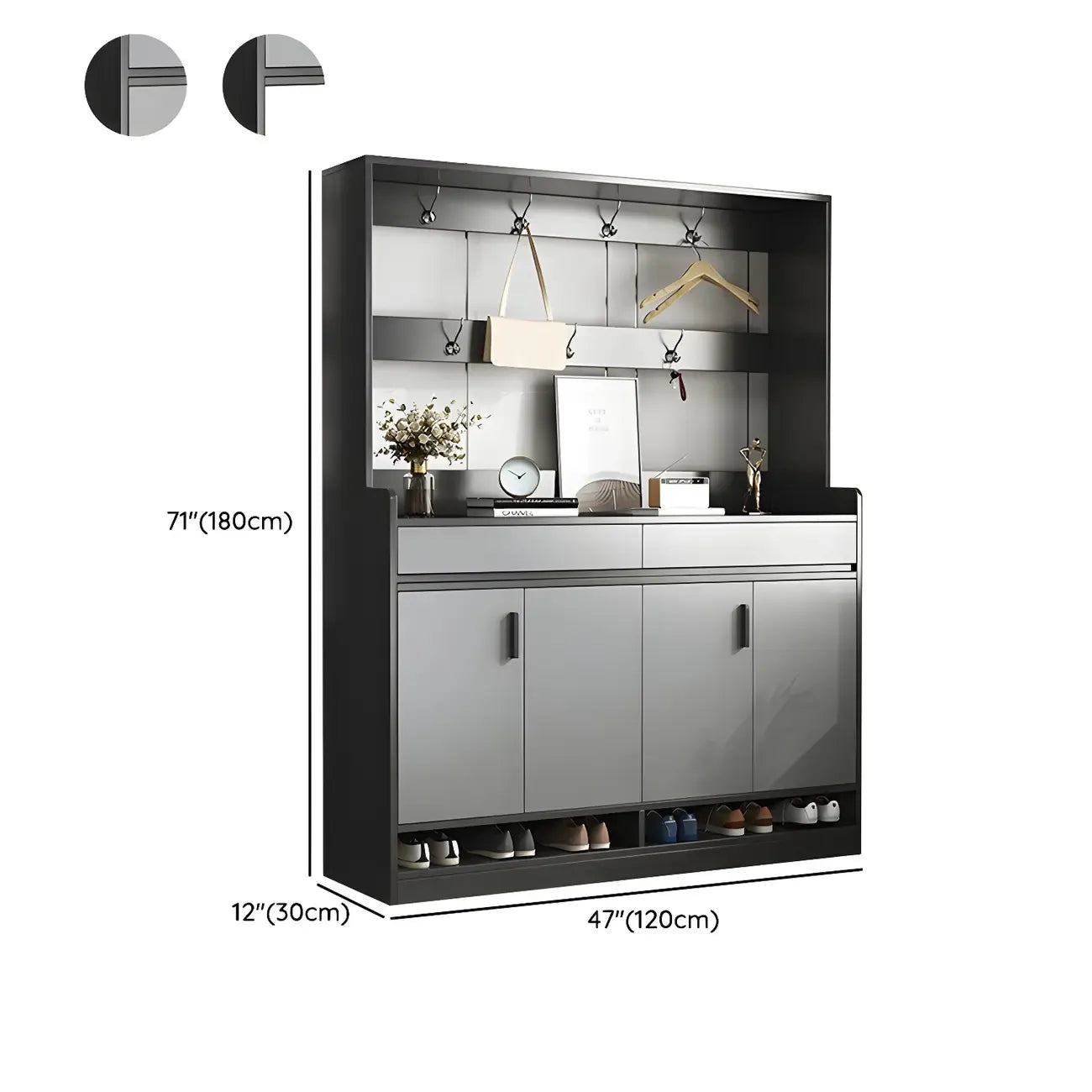 Modern Grey Shoe Storage Cabinet Rectangular Adjustable Shelves