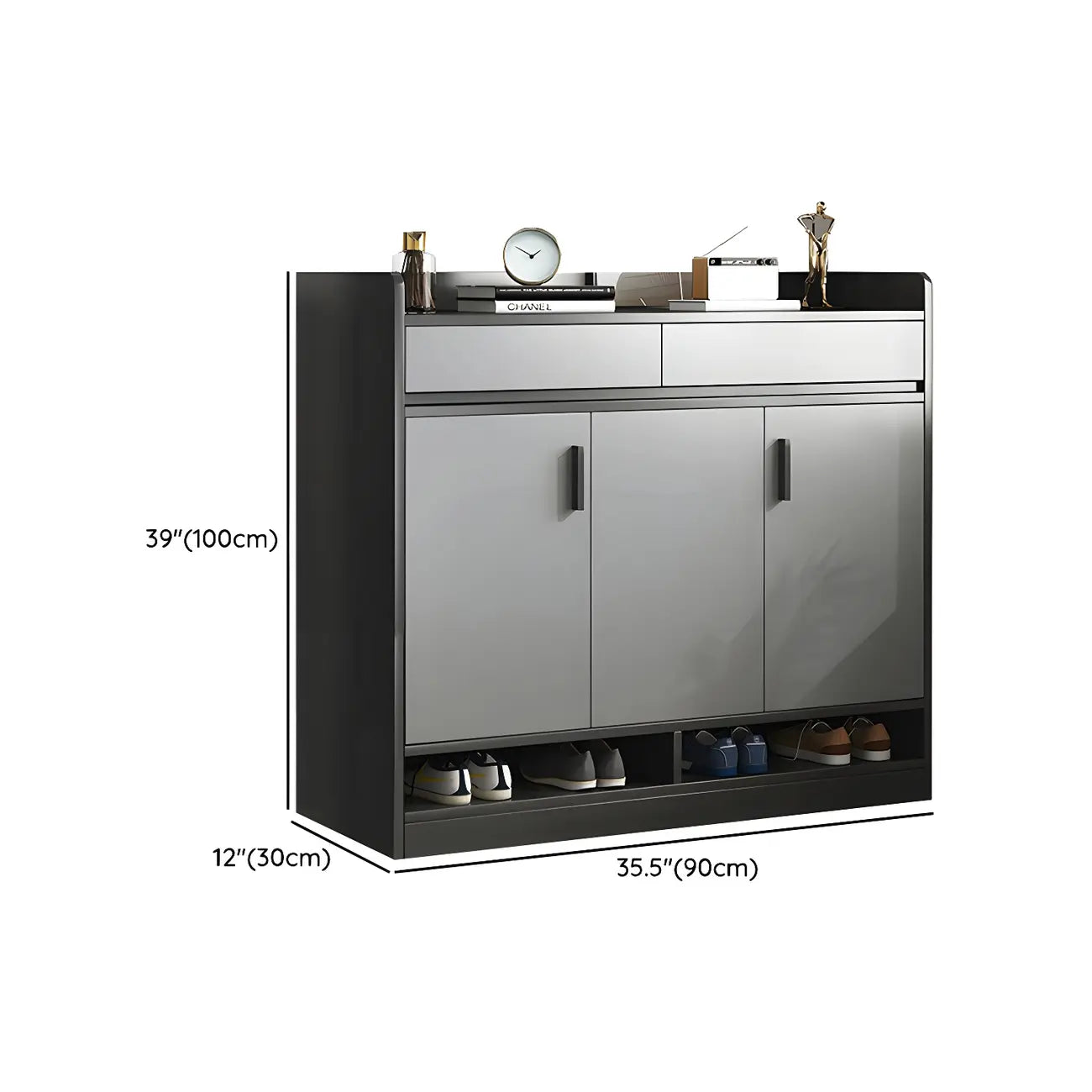 Modern Grey Shoe Storage Cabinet Rectangular Adjustable Shelves