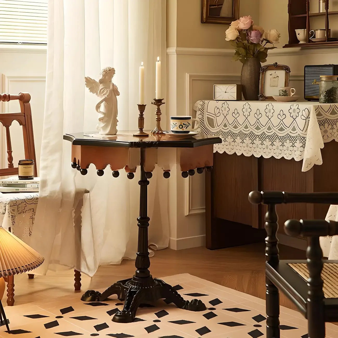 Traditional Octagon Wood Side Table with Pedestal Base