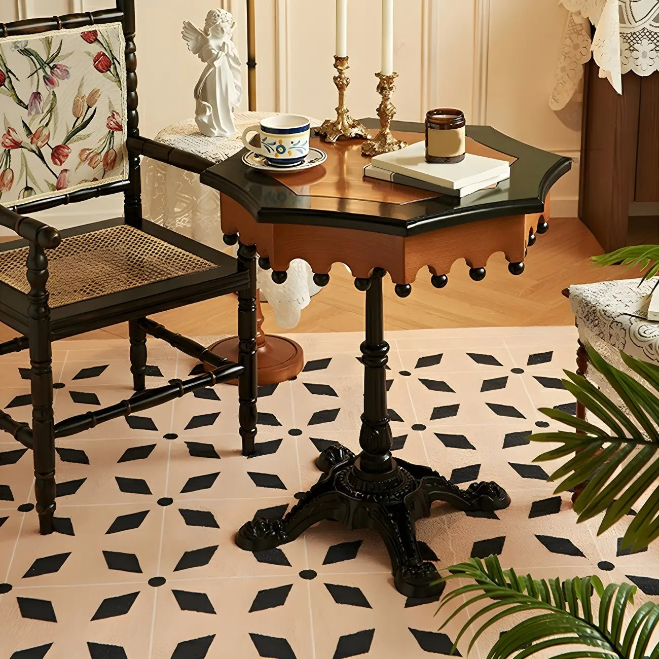 Traditional Octagon Wood Side Table with Pedestal Base