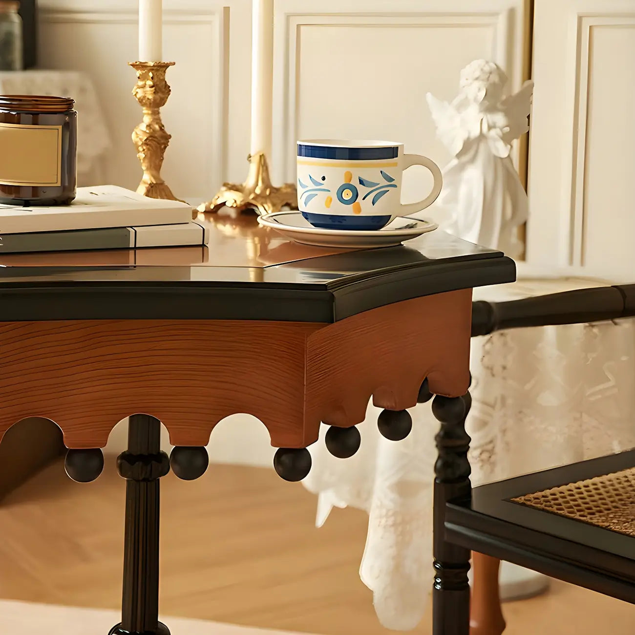 Traditional Octagon Wood Side Table with Pedestal Base