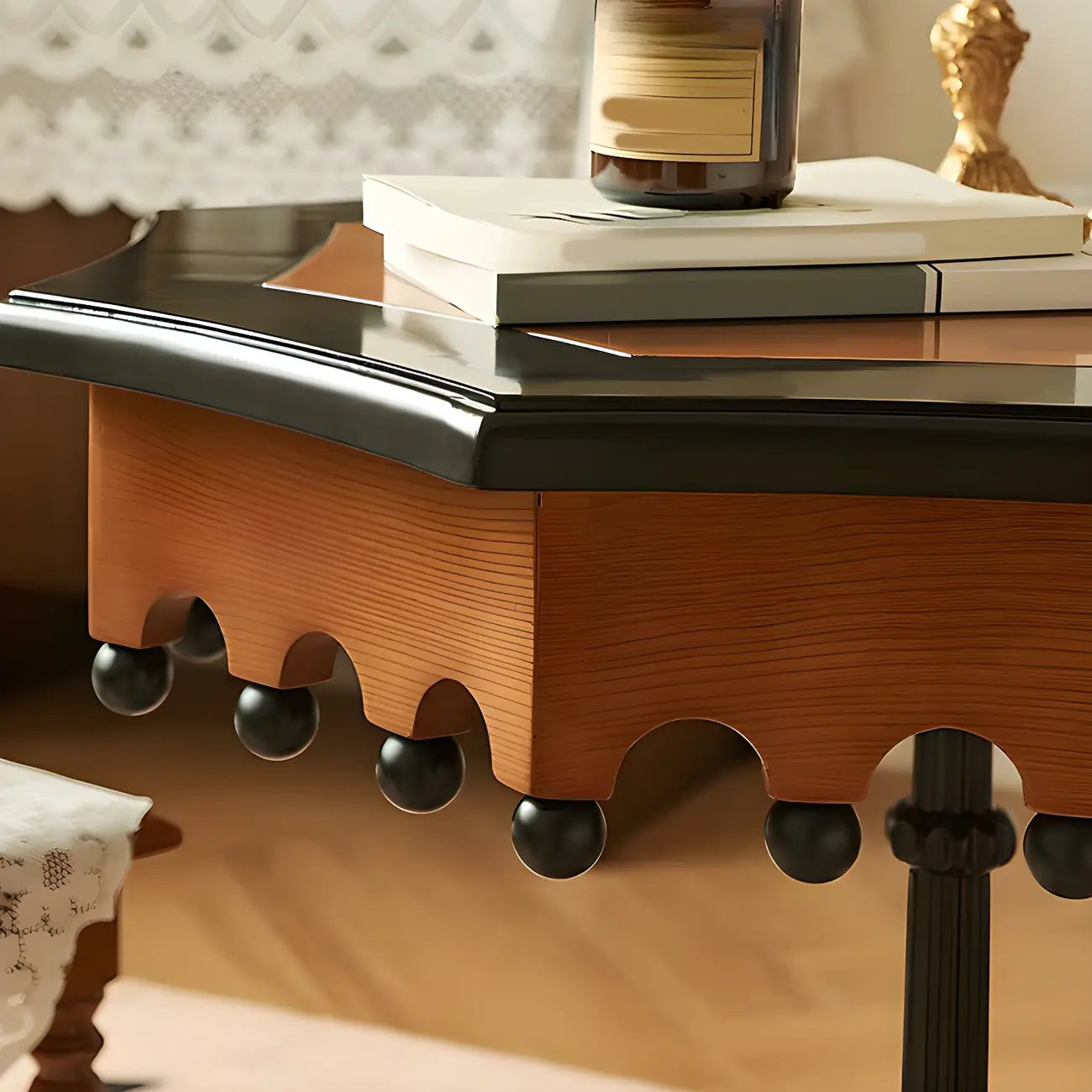 Traditional Octagon Wood Side Table with Pedestal Base