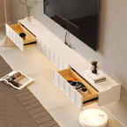 65 Long White Floating Wood U-Pattern TV Stand with Cabinet