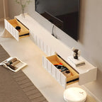 65 Long White Floating Wood U-Pattern TV Stand with Cabinet