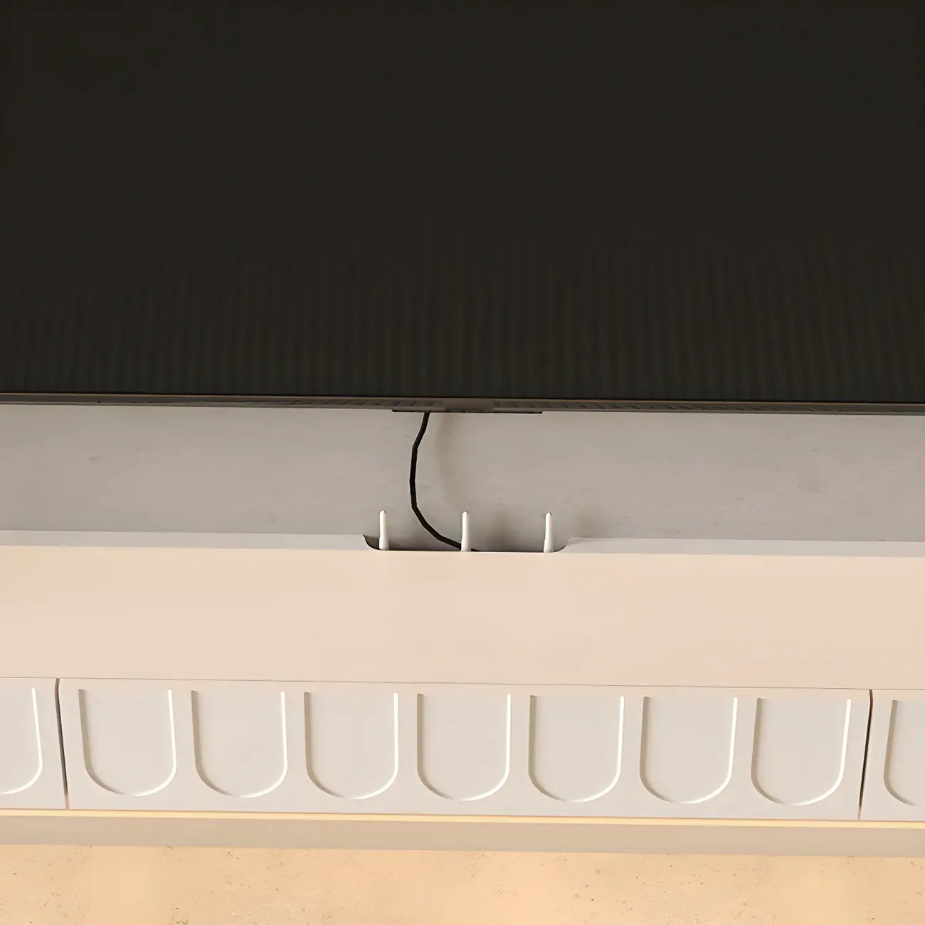 65 Long White Floating Wood U-Pattern TV Stand with Cabinet