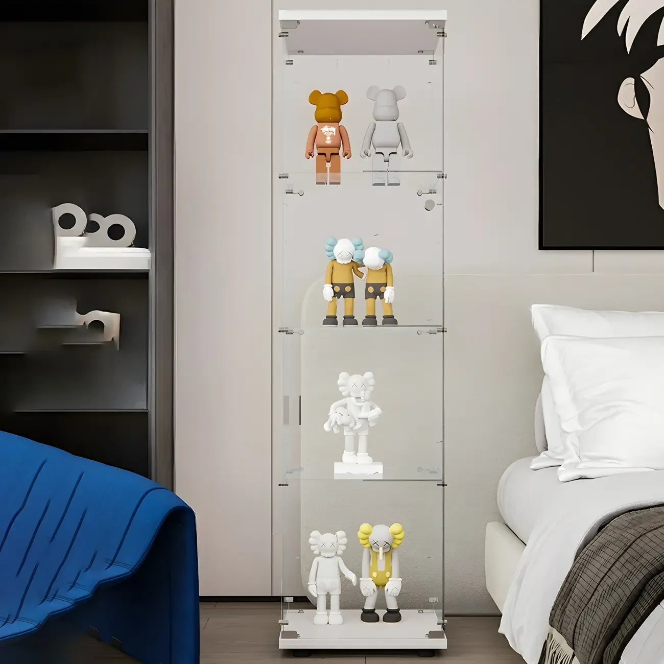 Minimalist Rectangular 4 Shelves Clear Glass Curio Cabinet