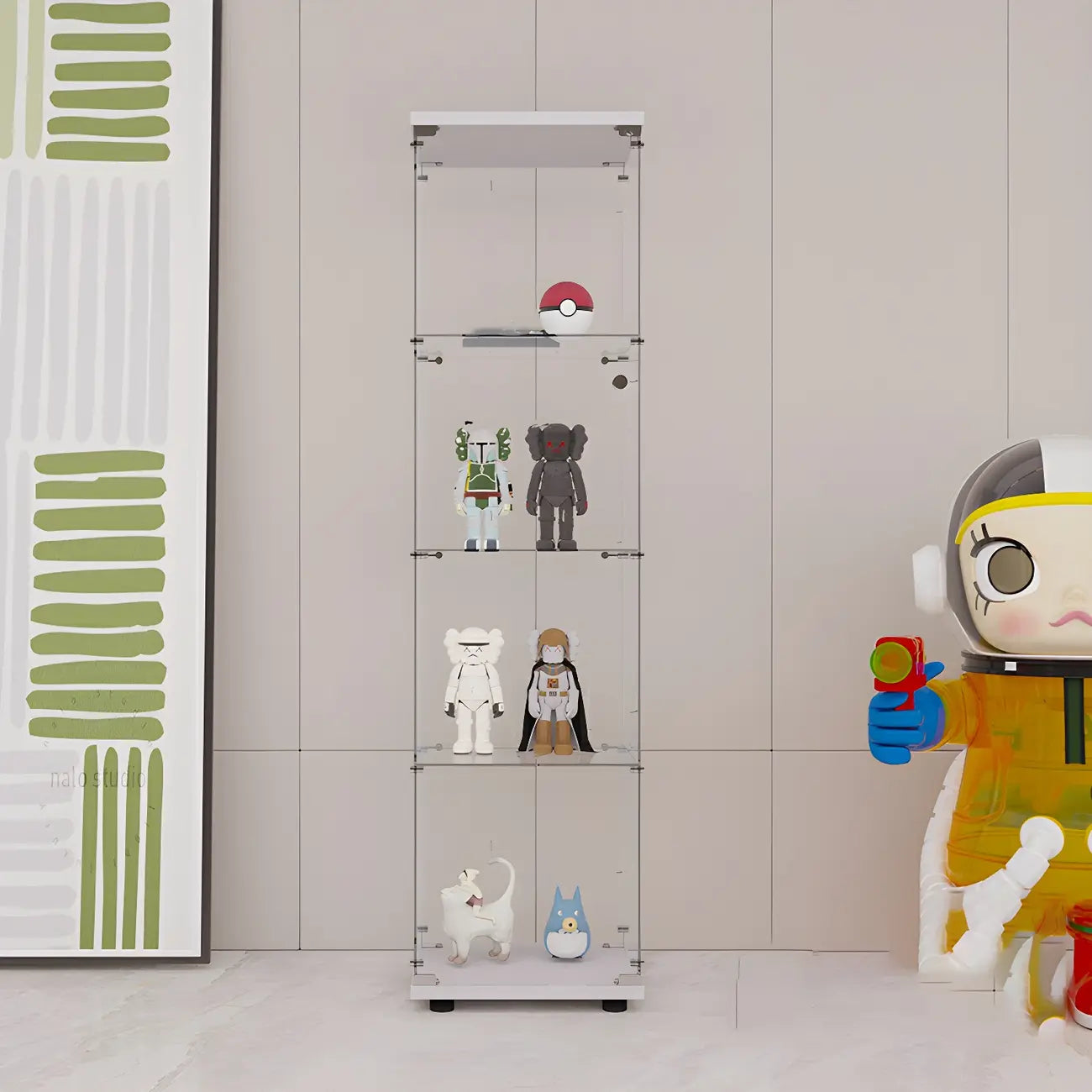 Minimalist Rectangular 4 Shelves Clear Glass Curio Cabinet