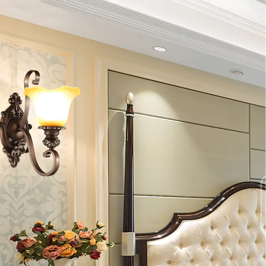 Vintage Glass Shade Brown Up Wall Sconce