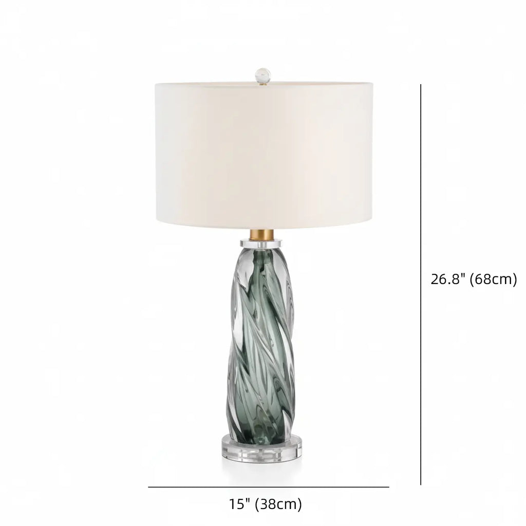 Modern Green Twisted Glass Table Lamp with Fabric Shade