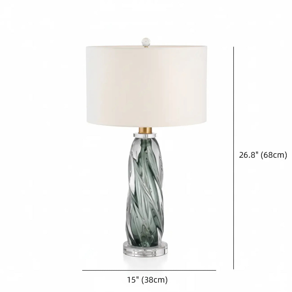 Modern Green Twisted Glass Table Lamp with Fabric Shade