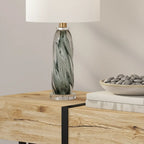 Modern Green Twisted Glass Table Lamp with Fabric Shade