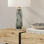 Modern Green Twisted Glass Table Lamp with Fabric Shade