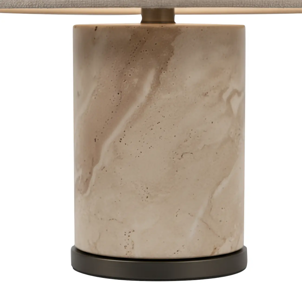 Modern Yellow Travertine Table Lamp with Fabric Shade