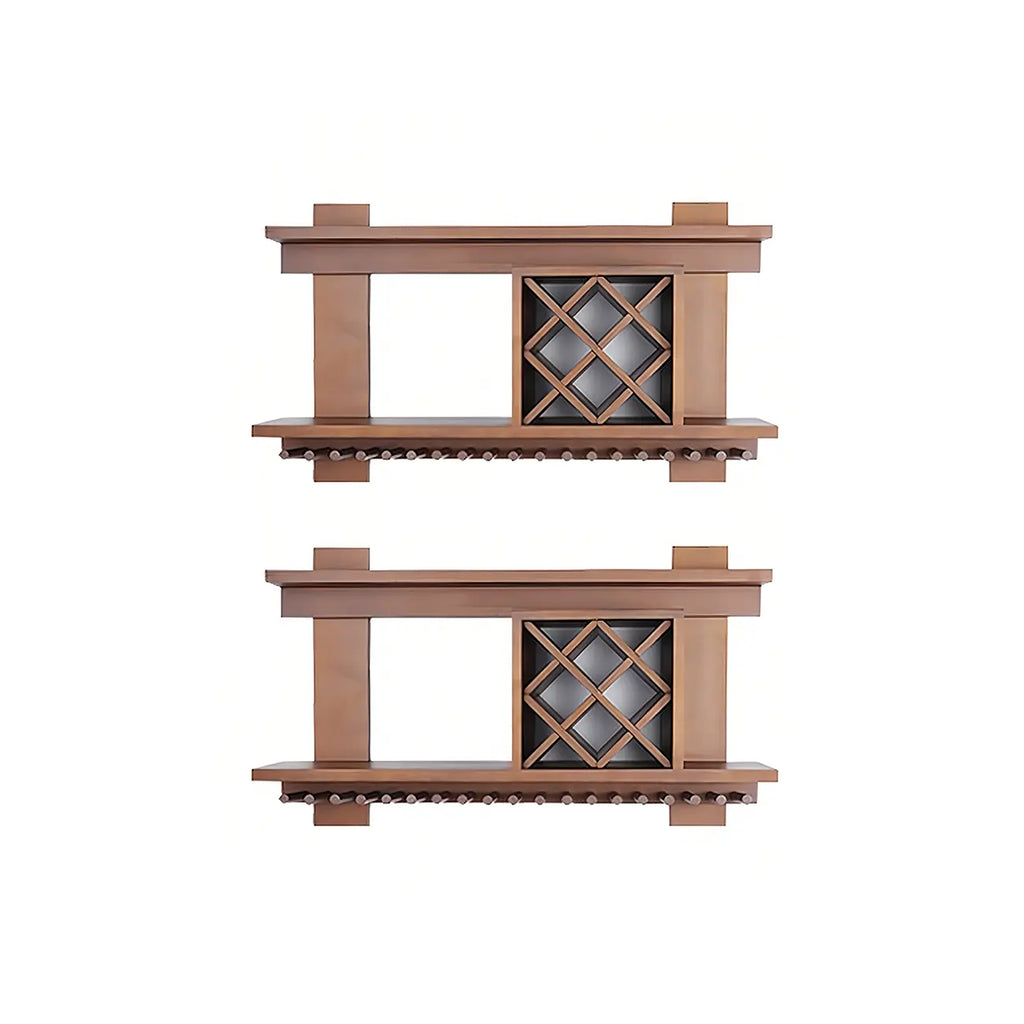 Pine Wooden Wall-Mounted Display Open Wine Bottle & Glass Rack