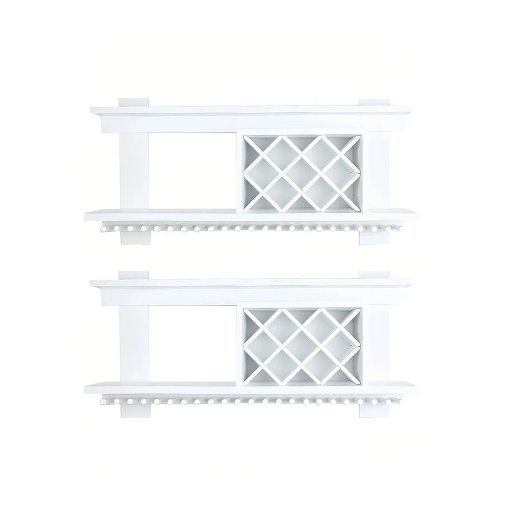 Pine Wooden Wall-Mounted Display Open Wine Bottle & Glass Rack