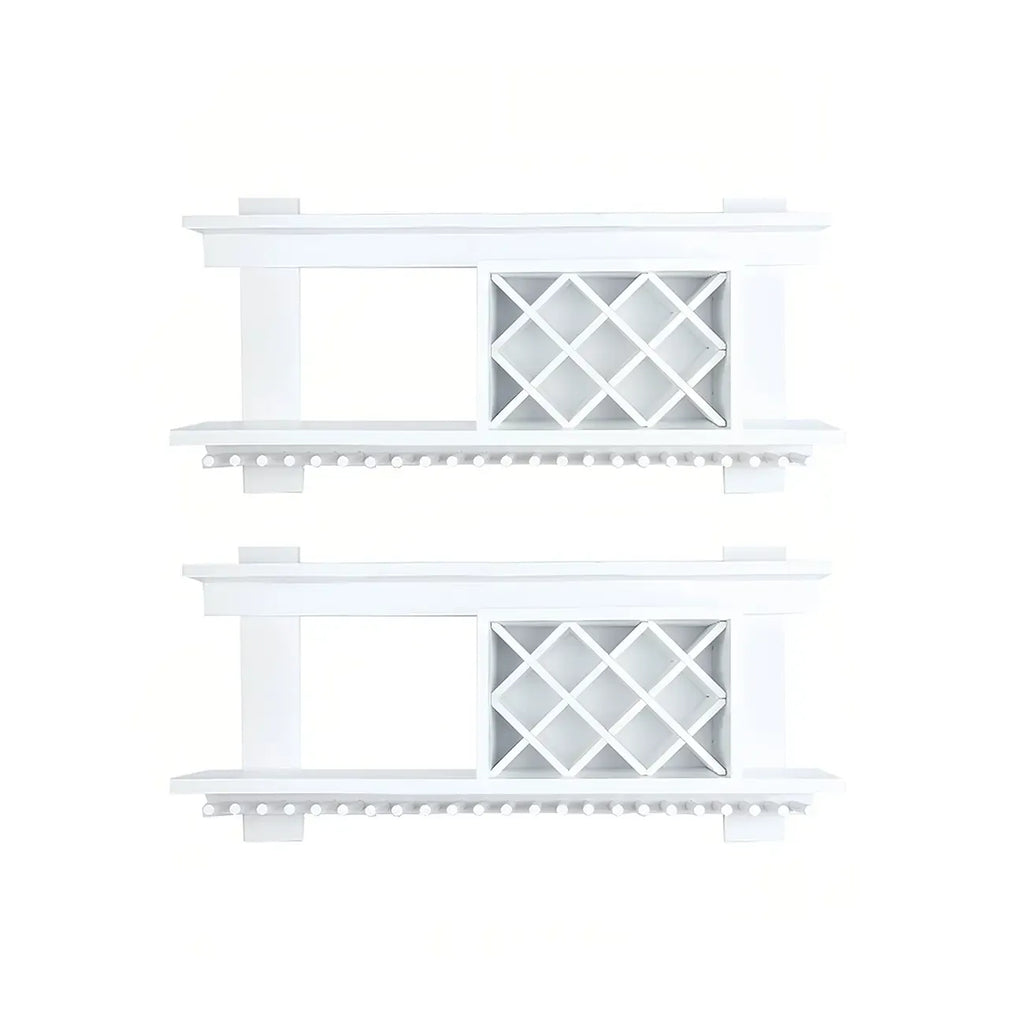 Pine Wooden Wall-Mounted Display Open Wine Bottle & Glass Rack