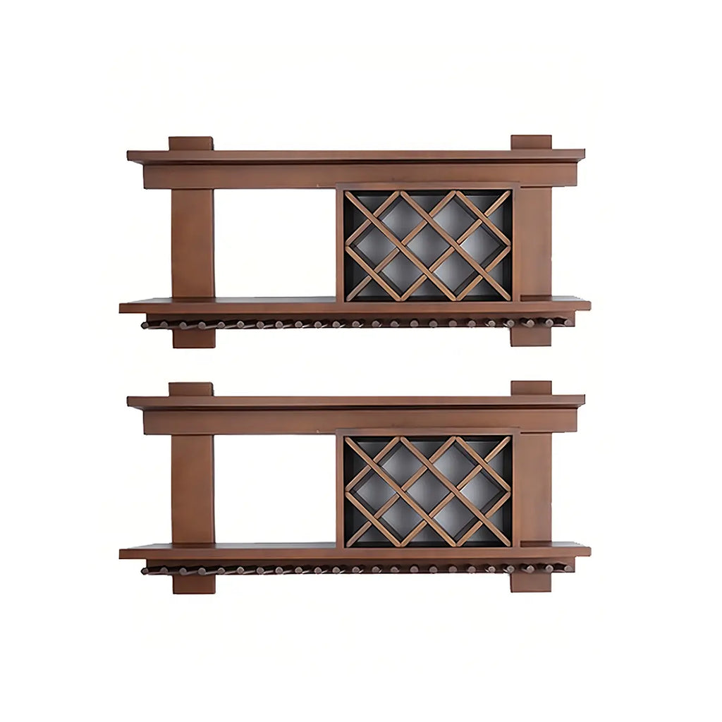 Pine Wooden Wall-Mounted Display Open Wine Bottle & Glass Rack