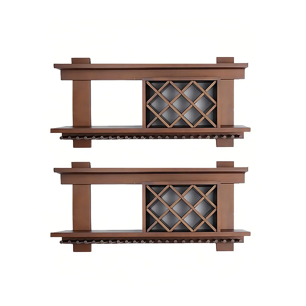 Pine Wooden Wall-Mounted Display Open Wine Bottle & Glass Rack