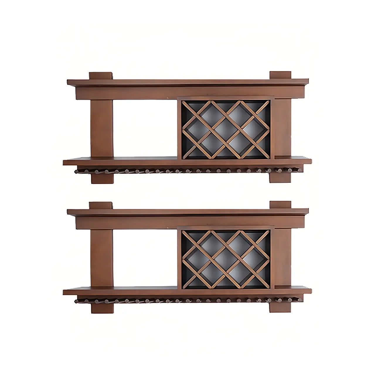 Pine Wooden Wall-Mounted Display Open Wine Bottle & Glass Rack