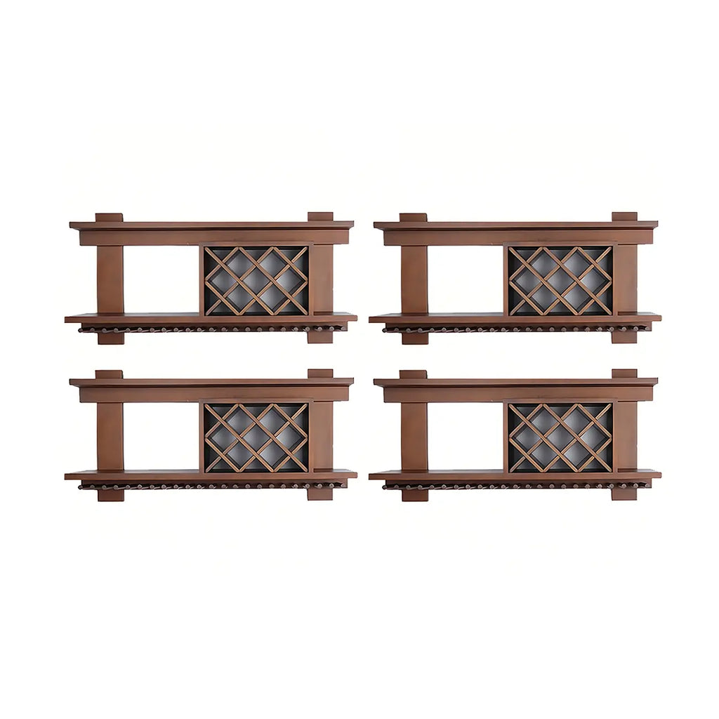 Pine Wooden Wall-Mounted Display Open Wine Bottle & Glass Rack