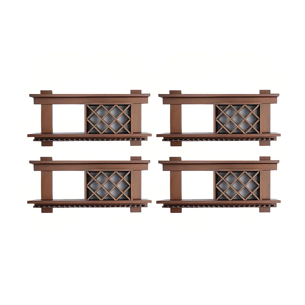 Pine Wooden Wall-Mounted Display Open Wine Bottle & Glass Rack