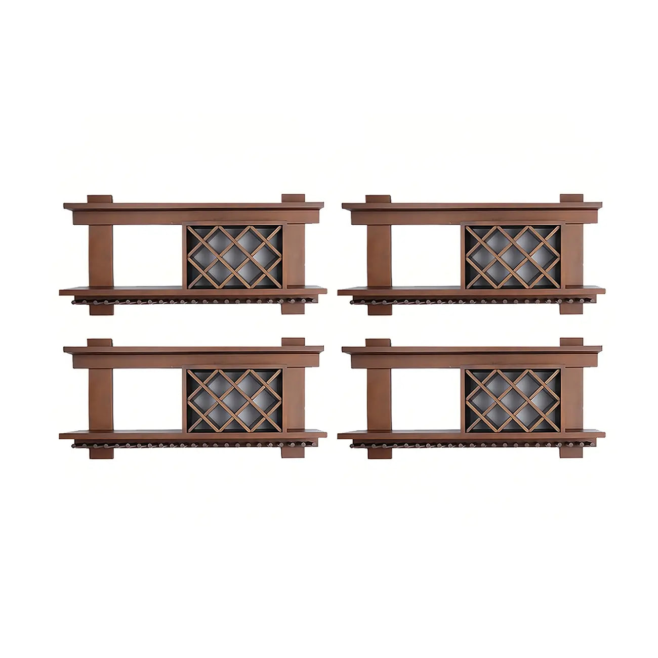 Pine Wooden Wall-Mounted Display Open Wine Bottle & Glass Rack