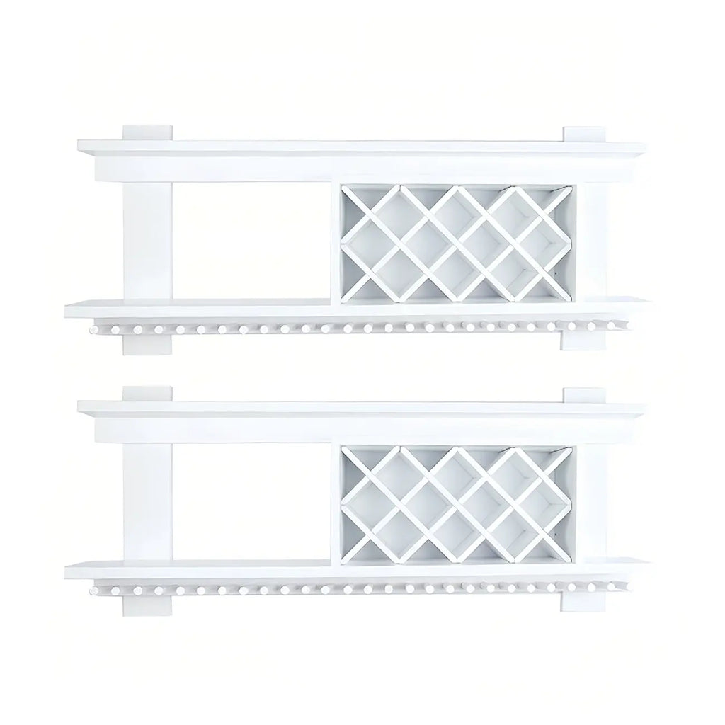 Pine Wooden Wall-Mounted Display Open Wine Bottle & Glass Rack